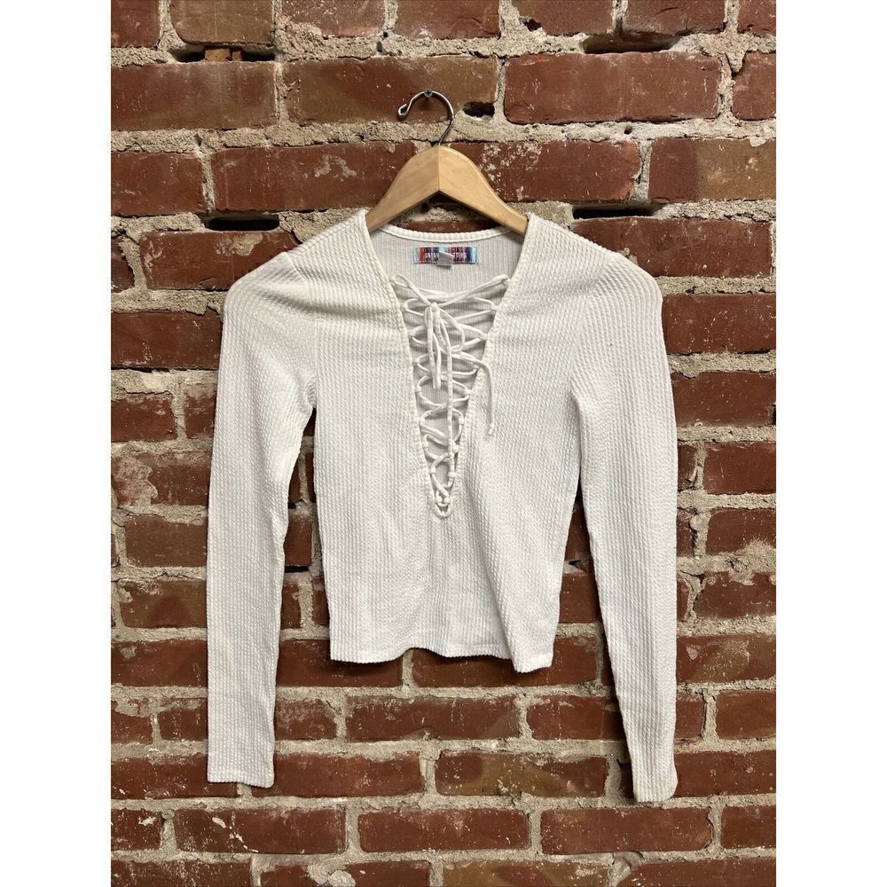 Urban Outfitters Womens White Long Sleeve T-shirt Laced Front Size Small Petite